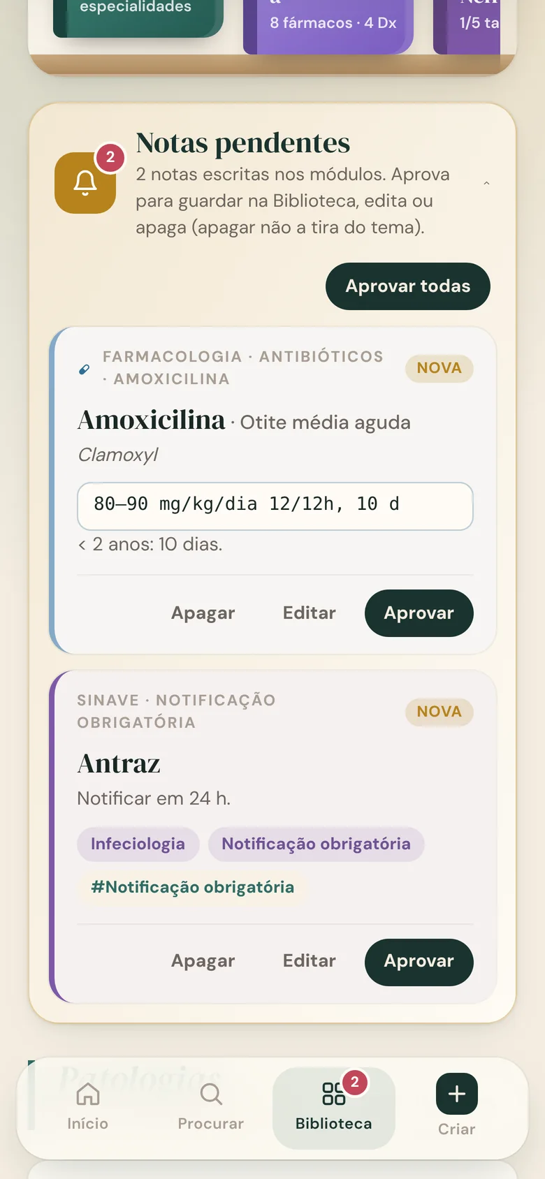 Notas pendentes na Biblioteca